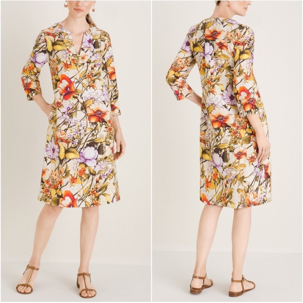 Chicos 100% Linen Watercolor Floral Tunic Dress Size 8/10